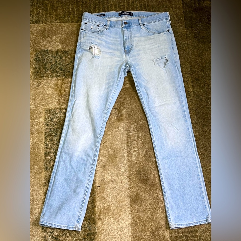 Hollister Slim Straight Epic Flex Light Wash Jeans Mens Teens Size 34 X 32